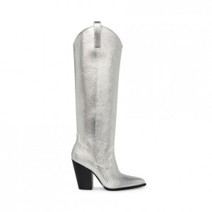 Botas Hasta La Rodilla Steve Madden Austyn Mujer Plateados Serpent | 3528091-NE
