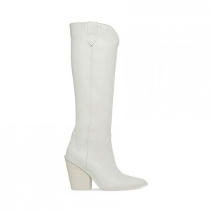 Botas Hasta La Rodilla Steve Madden Bronco Western Mujer Blancos | 0829461-VF