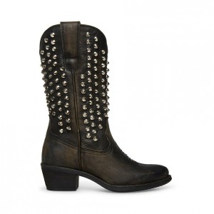 Botas Hasta La Rodilla Steve Madden Hayward-s Distressed Mujer Negros | 7825314-NS