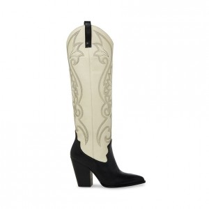 Botas Hasta La Rodilla Steve Madden Lasso Western Mujer Beige Negros | 2935704-QB