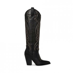 Botas Hasta La Rodilla Steve Madden Lasso Western Mujer Negros Multicolor | 9046735-IS