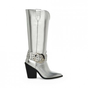 Botas Hasta La Rodilla Steve Madden Lennon Western Mujer Plateados | 1790845-OF