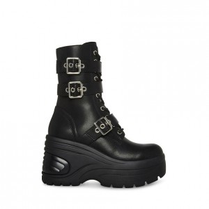 Botas Hasta La Rodilla Steve Madden Mykenna Wedges Lace Up Mujer Negros | 0493768-RI