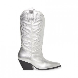 Botas Hasta La Rodilla Steve Madden West Western Mujer Plateados | 1368752-DP