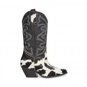 Botas Hasta La Rodilla Steve Madden West Western Mujer Negros Blancos | 3074265-PQ