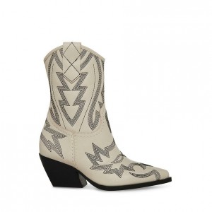 Botines Steve Madden Leo Western Mujer Negros Blancos | 7205814-LJ