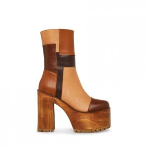 Botines Steve Madden Tonic Patchwork Wood Mujer Marrom Multicolor | 5079641-ZC
