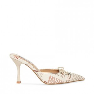 Mulas Steve Madden Brianne Newspaper Print Mule Point Toe Pump Mujer Negros Blancos | 2875106-NA