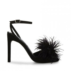 Tacones Steve Madden Crush Square Toe Feather Strappy Mujer Negros | 7249031-OZ