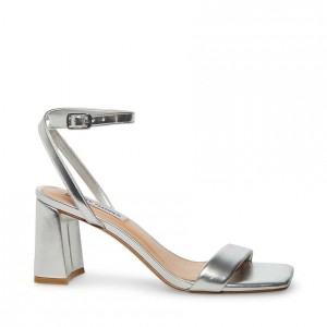 Tacones Steve Madden Luxe Square Toe Block Mujer Plateados | 9081476-GC