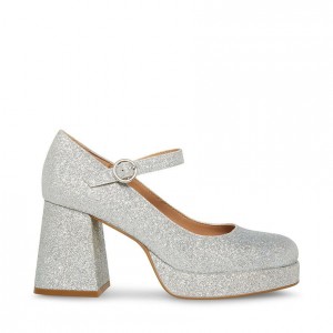 Tacones Steve Madden Mingle Glitter Mujer Plateados | 8714032-GW