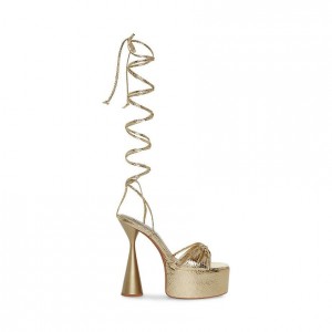 Tacones Steve Madden Yasmyn Lace Up Strappy Mujer Dorados Serpent | 0267953-YU