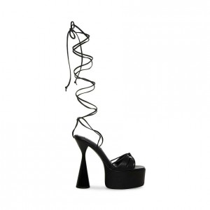 Tacones Steve Madden Yasmyn Lace Up Strappy Mujer Negros | 3156270-KV