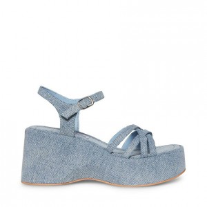 Zapatos Cuña Steve Madden Crazy 30 Strappy Mujer Azules | 9056478-WL