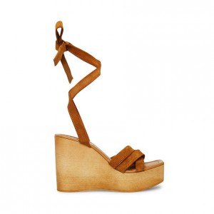 Zapatos Cuña Steve Madden Maristella Lace Up Wood Mujer Marrom | 3501749-BG