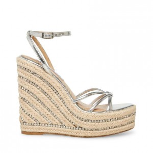 Zapatos Cuña Steve Madden Mya Rhinestone Mujer Plateados | 7953804-DY